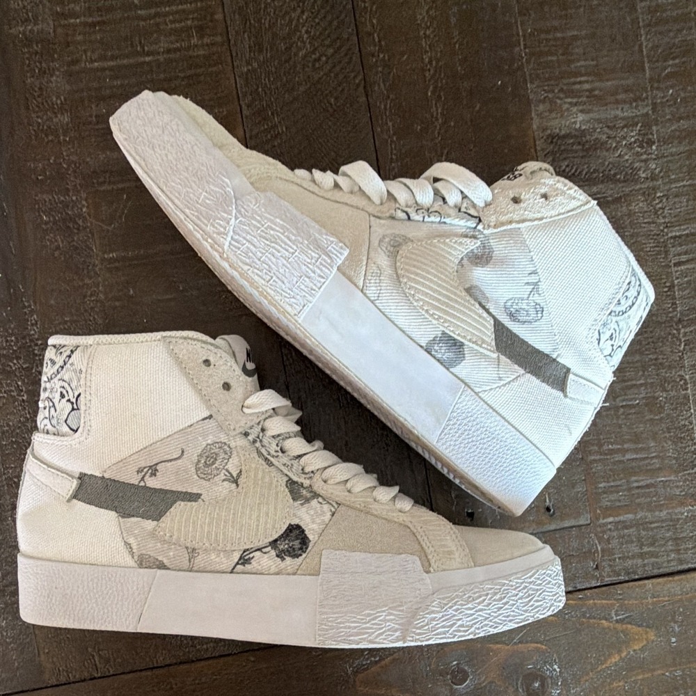 Nike SB Blazer Zoom High Top Kids Skate Shoes US 4 White/Gray Canvas DM0859-100